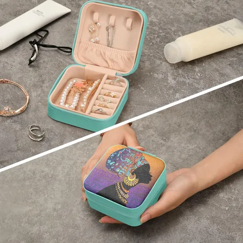 Miniatura 8 de Joyero de viaje pequeño pequeño organizador de joyas para anillos, aretes, collares, niñas, mujeres, hombres, mujeres afroamericanas