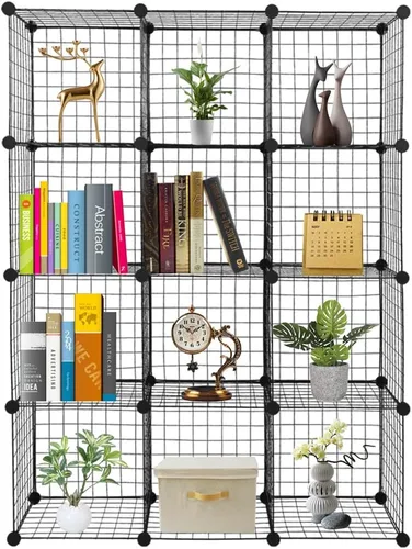Miniatura 8 de Estante de almacenamiento de rejilla de metal, estante de almacenamiento apilable de rejilla de metal, tamaño de rejilla modular de 14 x 14