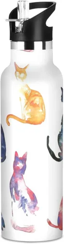 Miniatura 10 de Art Exotic Shorthair Cats Pink Double Wall Vacuum Insulated Bottles Water Bottles With Straws Leak-proof BPA-Free Leak Proof for Gym Sports