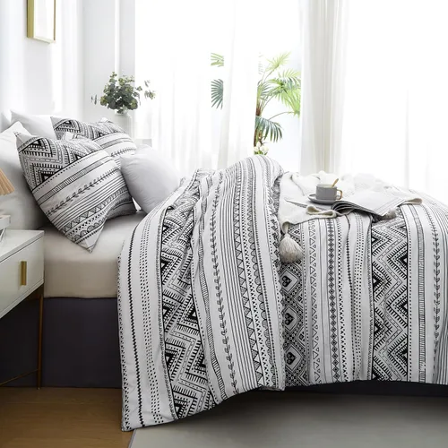 Miniatura 3 de BOLINLIVING Juego de edredón individual para niños, juego de edredón bohemio a rayas tamaño individual, cama individual en una bolsa, ropa de cama