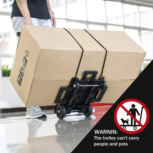 Miniatura 7 de Carretilla de Mano Plegable Pequeña, Carrito Utilitario Plegable con 4 Ruedas y 2 Cuerdas Elásticas, Carrito Plegable, Carretilla Mochila, Hierro
