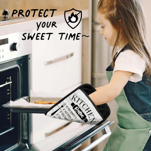 Miniatura 5 de Kitchen Rules - Juego de guantes para horno, divertidos regalos de chef para mujeres, divertidos guantes de horno de cocina resistentes al calor