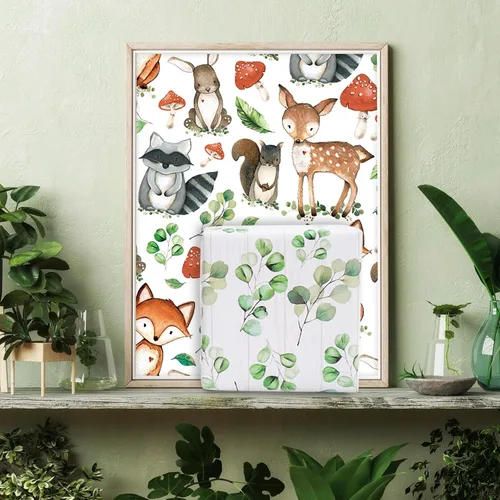Miniatura 7 de AnyDesign 12 hojas de papel de regalo de criaturas del bosque, papel de regalo de eucalipto de animales de la selva, papel de arte plegado plano