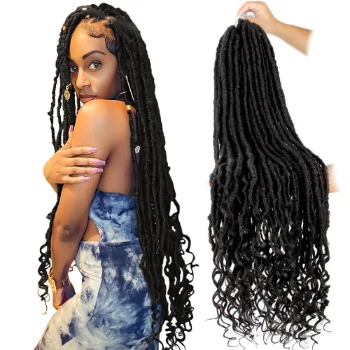 Miniatura 30 de Niseyo Wild Locs - Rastas sintéticas desgastadas de 14 pulgadas con extremos rizados, 8 paquetes de cabello largo y suave con bucles preformados