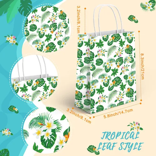 Miniatura 3 de Chivao Paquete de 24 bolsas hawaianas para recuerdos de fiesta, bolsas de regalo de papel de hoja de palma a granel con asa para Luau Summer
