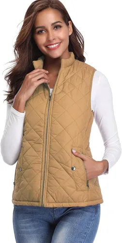 Miniatura 6 de Fuinloth - Chaleco acolchado para mujer, diseño de cuello alto, ligero, con cierre