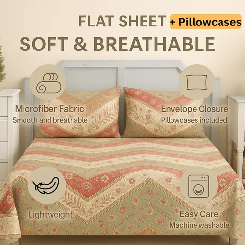 Miniatura 2 de DaDalogy Bedding - Sábana encimera botánica floral solo con 2 fundas de almohada, patrón de filigrana de cachemira cheurón bohemio, colorido, rojo