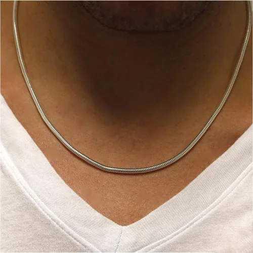 Miniatura 24 de Plata de ley 0.079 in (2 mm), 0.098 in (2.5 mm), 0.118 in (3 mm), 0.157 in (4 mm), 0.197 in (5 mm), cadena de serpiente redonda, collar de cadena