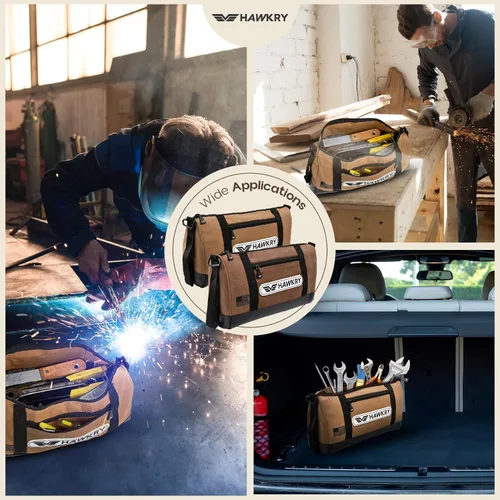 Miniatura 7 de HAWKRY Juego de 2 bolsas de herramientas de lona resistente, bolsa de lona impermeable con cremallera, bolsa de herramientas de jardín, bolsas