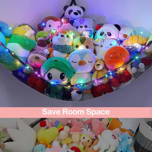 Miniatura 3 de Unicorn Castle Red de animales de peluche o hamaca organizador de almacenamiento de juguetes para niños con luz LED colgante en esquina soporte