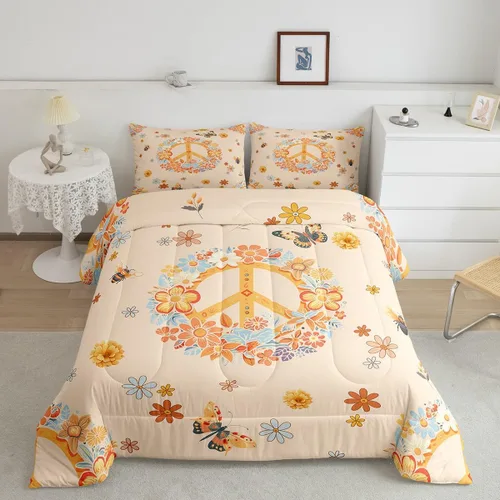 Miniatura 23 de Lindo juego de edredón de flores para niños y mujeres. Juego de ropa de cama de flores coloridas de dibujos animados, tamaño individual, bonito