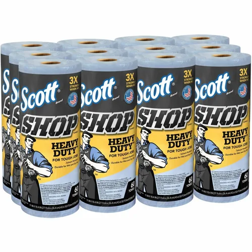 Scott Shop Original Toallas resistentes (32992), azul, toalla de papel similar a una tela para solventes, toallita de 10.4 x 11 pulgadas (12 rollos