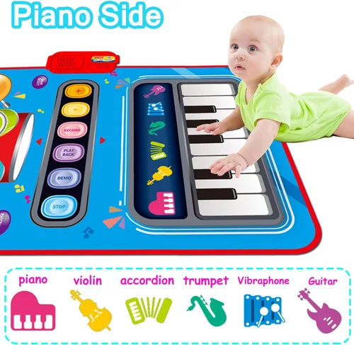 Miniatura 2 de Regalos para niños de 1 año, juguetes de alfombra musical 2 en 1 para niños de 1 2 3 4 5 años, regalos educativos musicales de primer cumpleaños Azul