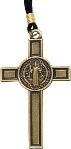 Miniatura 2 de Collar con colgante de crucifijo de San Benito, patrón de los estudiantes y Europa, incluye cordón, gran regalo católico para la primera comunión