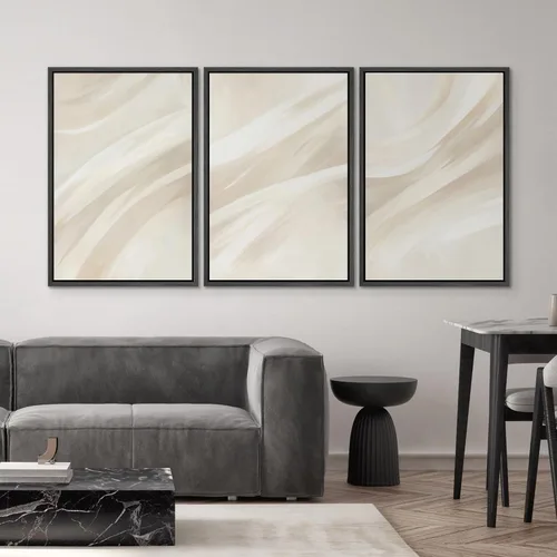 Miniatura 4 de SIGNWIN Lienzo enmarcado para pared, arte con pinceladas de flujo neutro en tonos beige abstractos, ilustraciones, arte moderno, decorativo