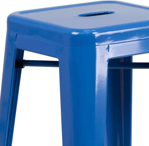Miniatura 5 de Flash Furniture - Taburete de bar de grado comercial de 30 pulgadas de alto, sin respaldo, de metal azul para interior/exterior con asiento cuadrado