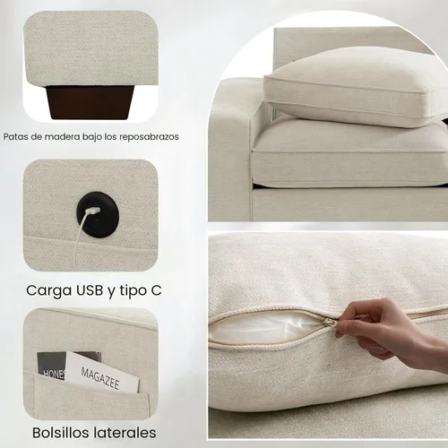 Miniatura 4 de TEKAMON Sofá Modular de 100" con Almacenamiento en los Asientos, Cómodo Sofá de Tela Chenilla de 3 Plazas para Sala de Estar, Oficina, Apartamento