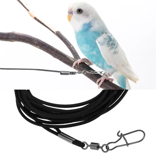 Miniatura 3 de Arnés para pájaros Cuerda de entrenamiento volador 3M para loros, palomas y periquitos con anillo 4# (negro)