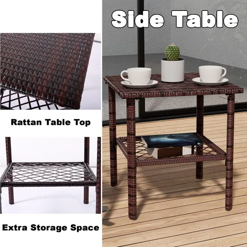 Miniatura 7 de DECMICO - Juego de muebles de patio de 3 piezas, juego de sillas mecedoras de mimbre, juego de bistró con mesa de café, juego de conversación