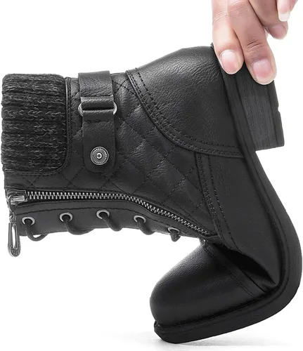 Miniatura 6 de GLOBALWIN Botas de combate para mujer, botas de combate de moda, botas de otoño para mujer, tacón bajo cómodo