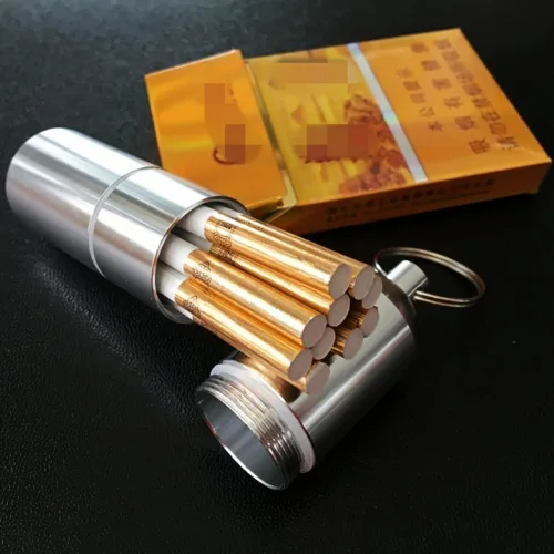 Miniatura 6 de Caja conjunta mini aluminio cigarrillos titular con llavero Metal impermeable redondo cigarrillos caja de bolsillo Tono plata