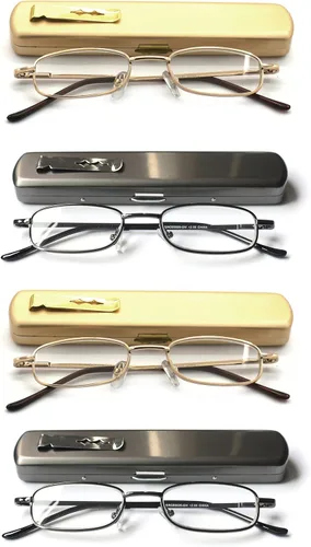 Miniatura 6 de Paquete de 4 lentes de lectura portátiles delgados y delgados con estuche de bolsillo para hombres y mujeres
