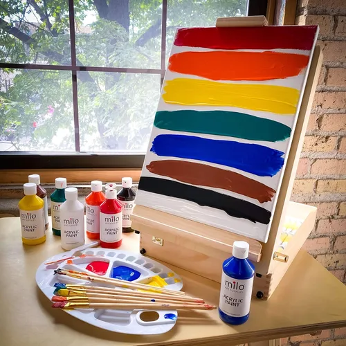 Miniatura 8 de milo Juego de pintura acrílica de 8 colores Botellas de 8 onzas Paquete de pintura acrílica de colores primarios para estudiantes Hecho