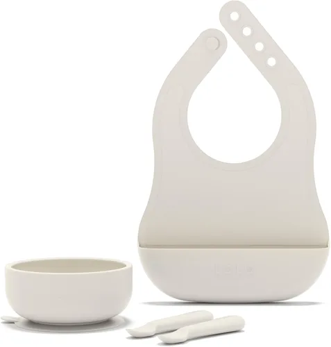 Miniatura 16 de Lalo First Bites - Juego de alimentación de silicona para bebés, suministros de destete para bebés, silicona no tóxica, incluye 1 babero, 2 Avena