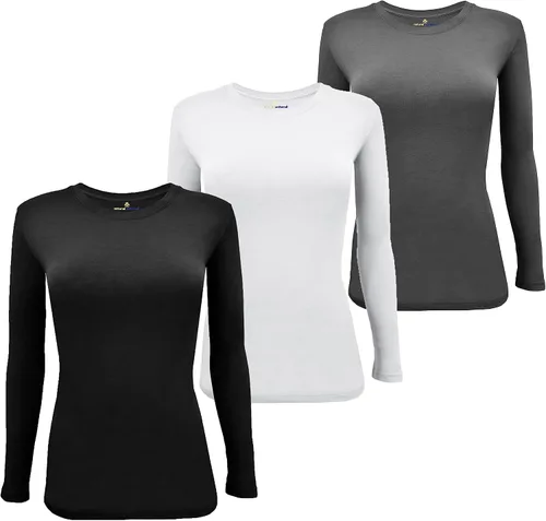Miniatura 114 de Natural Uniforms Camiseta Under Scrub para mujer, cuello redondo, manga larga, paquete de 3, paquete múltiple de 3