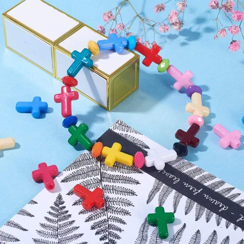 Miniatura 2 de PH PandaHall 300 cuentas de cruz acrílicas, 15 colores, coloridas cruz, cuentas de Pascua, cuentas sueltas para Pascua, Eid, Mubarak, Ramadán