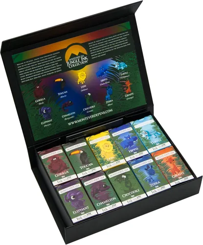 Monteverde USA Juego de regalo de tinta de la colección Jungle – 10 tintas exóticas para pluma estilográfica, botellas de 30 ml, colores vibrantes
