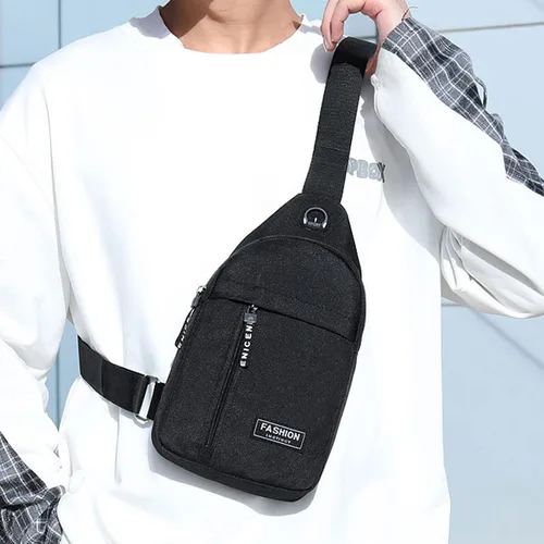 Miniatura 6 de Pequeña bolsa cruzada negra, bolsa de hombro para hombres y mujeres, bolso bandolera de pecho con una correa de viaje, Negro
