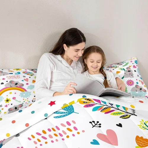 Miniatura 5 de Erosebridal Juego de Ropa de Cama Infantil Koala Lindo con Animales de Safari para Niños y Niñas, Juego de Edredón con Flores y Mariposas, Juego