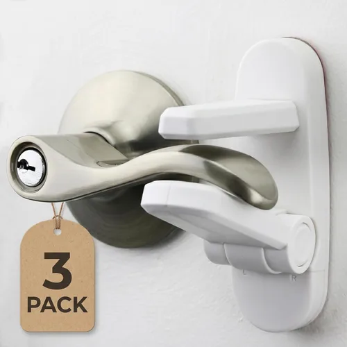 Miniatura 8 de Cerradura de palanca de puerta (paquete de 3) evita que los niños pequeños abran puertas. 3.25 pulgadas de largo x 1.5 pulgadas de ancho x 4.5