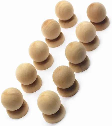 WEICHUAN 10 tiradores de bola con forma de base, de madera sin terminar, pomos de cajones – tiradores para cajones de muebles de gabinete (diámetro: