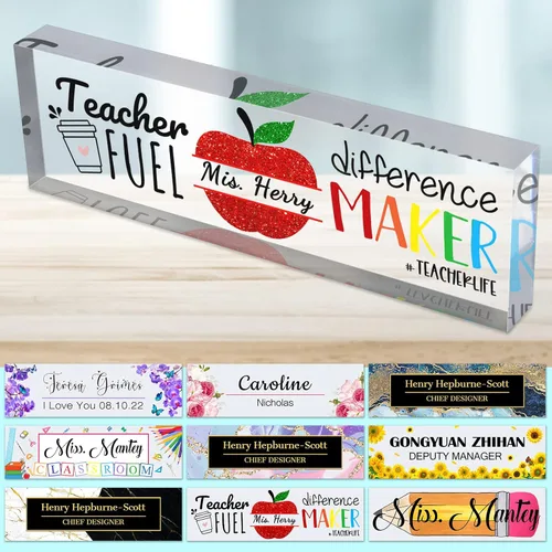Miniatura 43 de Placa de nombre de escritorio personalizada para profesores, placa de nombre para escritorios, placa de escritorio de vidrio acrílico transparente