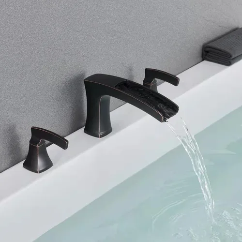 Miniatura 4 de Grifo de bañera romana de bronce frotado con aceite, grifos de baño de latón de 3 agujeros con 2 asas Oil Rubbed Bronze