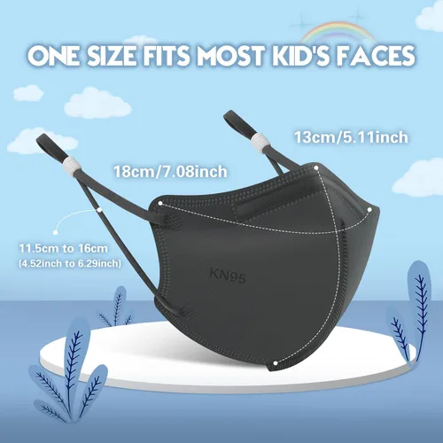 Miniatura 2 de WWDOLL Mascarillas KN95 para niños, paquete de 25 unidades, mascarillas KN95 transpirables de 5 capas para niños, color gris