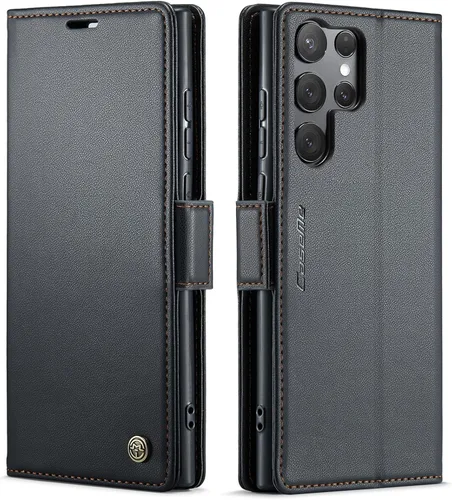 Miniatura 59 de QLTYPRI Funda tipo cartera para Samsung Galaxy S22 Ultra, funda magnética de piel sintética de alta calidad con bloqueo RFID, ranuras para tarjetas