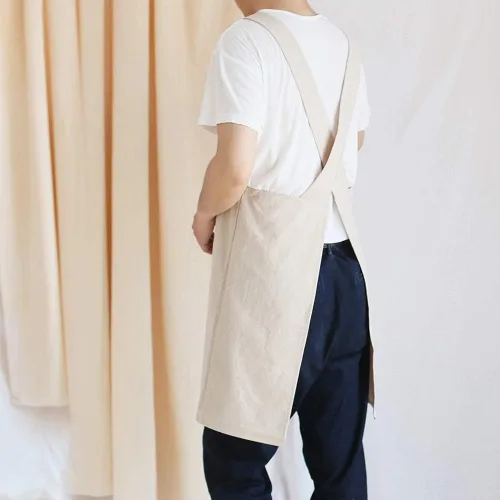 Miniatura 5 de NEWGEM - Delantales de cocina de lino japonés para mujeres y hombres, con tirantes cruzados y bolsillos, para repostería y cocina caqui (Men's Khaki)