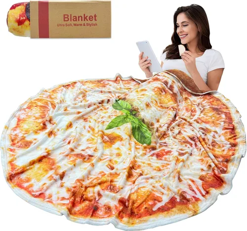 Manta redonda de tortilla para adultos, manta grande de franela suave y cómoda con diseño de queso y pizza, manta para niños, artículos extraños y