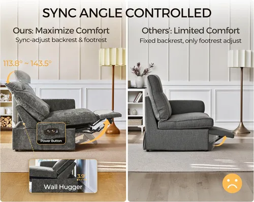 Miniatura 2 de Sofá modular de gran tamaño con sillón reclinable de doble potencia, sofá reclinable en nube con reposacabezas, cajón de almacenamiento, portavasos
