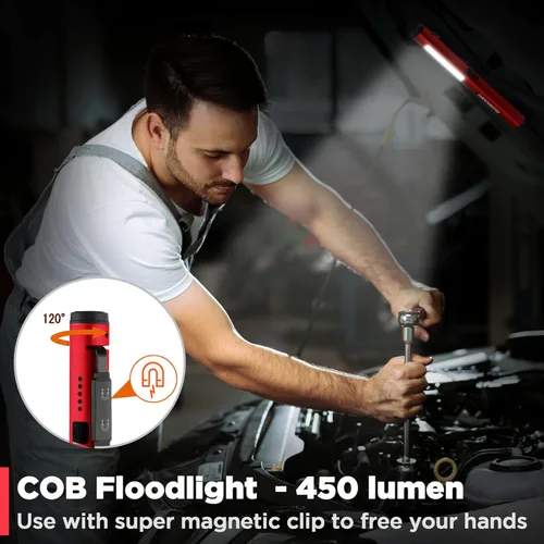 Miniatura 3 de WORKPRO Linterna tipo bolígrafo recargable, linterna LED de 450 lúmenes con luz negra UV de 365 nm, linterna multifuncional para mecánico, Rojo