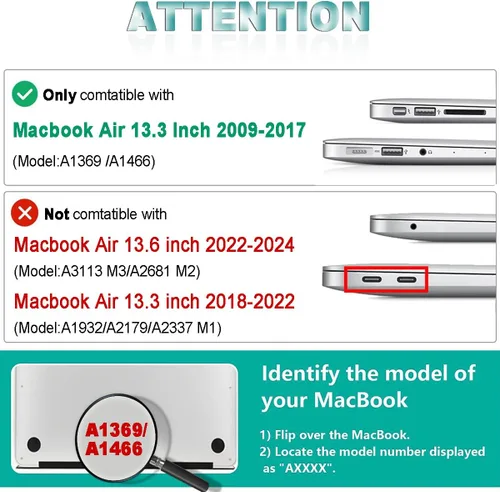 Miniatura 3 de Compatible with MacBook Air 13 inch Case (Models: A1369 / A1466, Older Version 2010-2017 Release), Plastic Hard Case + Keyboard Cover + Screen