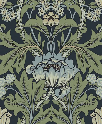 NextWall Papel tapiz vintage floral de prímula despegar y pegar (azul medianoche y salvia)