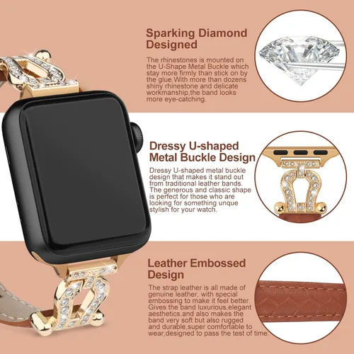 Miniatura 2 de Correas de cuero compatibles con Apple Watch Band para mujeres de 1.496 in, 1.575 in, 1.614 in, 1.654 in, 1.732 in, 1.772 in, 1.929 in (Ultra)