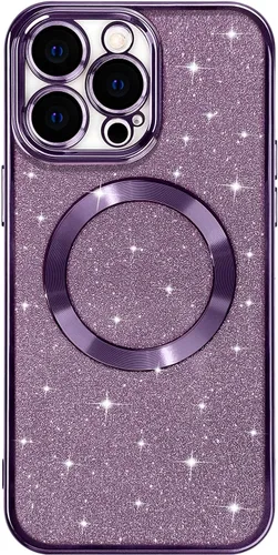 Miniatura 7 de Hython Funda para iPhone 13 Pro Max con purpurina, fundas magnéticas transparentes para teléfono con protector de lente de cámara