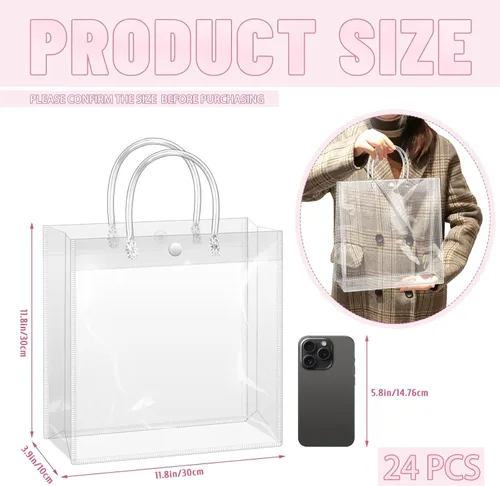 Miniatura 2 de BadenBach 24 bolsas de regalo transparentes con asas, 10.6 x 7.5 x 3.5 pulgadas, bolsa de plástico transparente para fiesta, bolsa de regalo