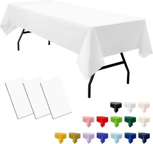 Miniatura 9 de Paquete de 3 manteles de plástico premium negros desechables de 54 x 108 pulgadas. Mantel rectangular desechable para mesas de fiesta