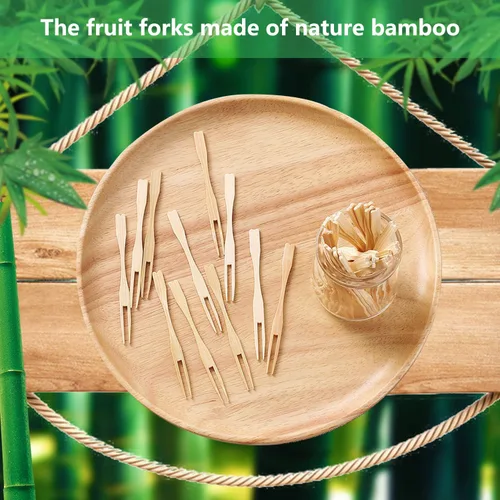 Miniatura 4 de Dongming Tenedores de bambú en miniatura para aperitivos (110 unidades, 3.5 pulgadas, doble punta, biodegradables)
